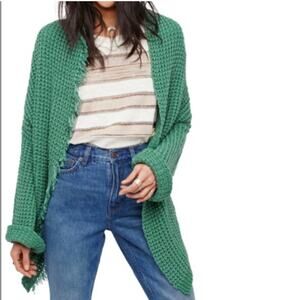 Free People I'll‎ Be Around Silk Blend Boho Chic Cardigan in Green Size Small